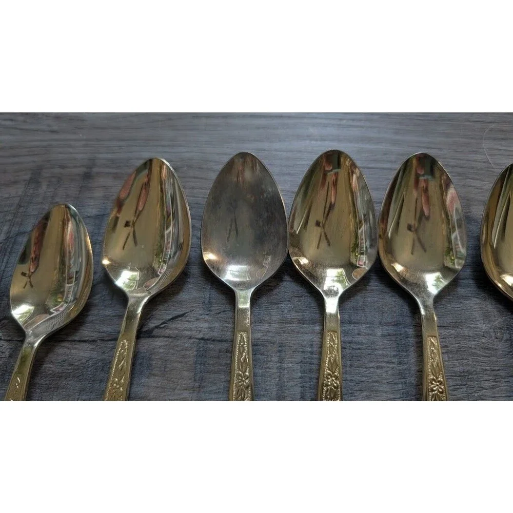 Rogers Korea Gold Plated Stainless Flatware 27 Pieces Forks Spoons Knives -AS-IS